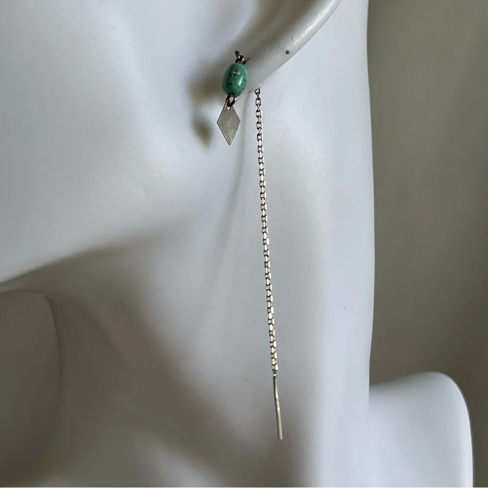 Sterling Silver and Turquoise Threader Earrings - Picture 4 of 7
